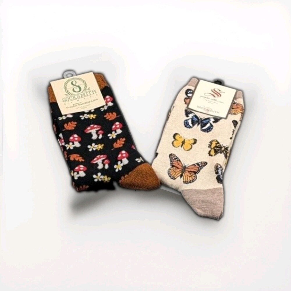 Socksmith Majestic Butterflies Socks and Graphic Bamboo Crew Socks